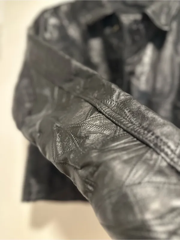 VTG 90s Giovanni Navarre SzL black leather patchwork Button cropped biker jacket Size L - Image 11