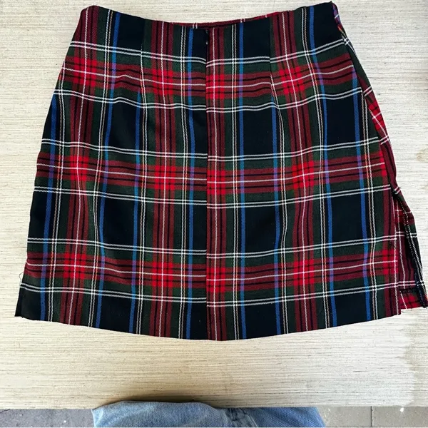 Vintage Y2K Red Blue Plaid A-Line Mini‎ Skirt Gothcore Casual Workwear Womens - Image 2