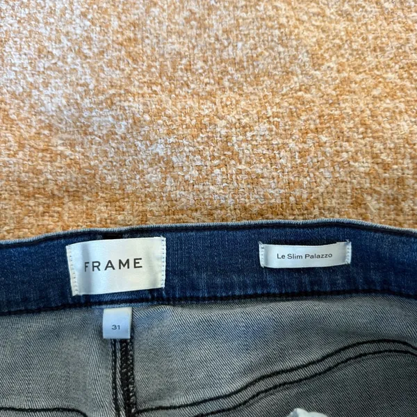 FRAME Le Slim Palazzo High Rise Wide Leg Jeans Thunderstorm Blue 31 Denim Chic - Image 4