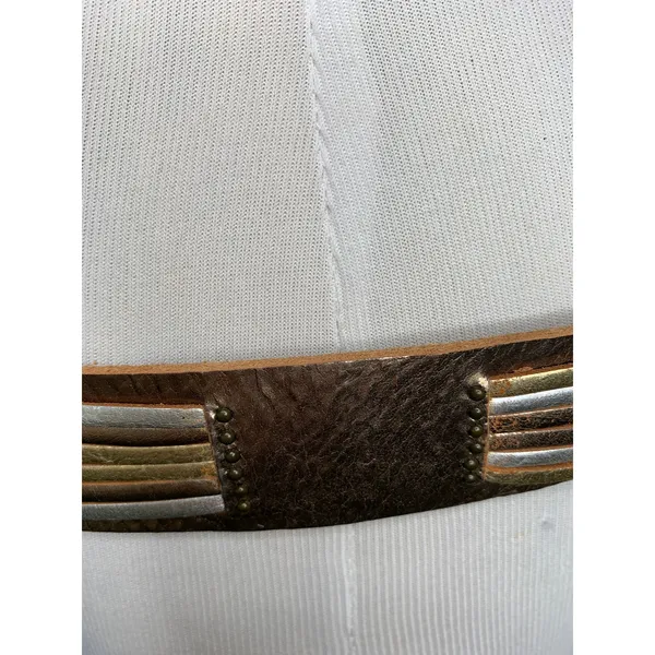 Fossil Gold Silver Wide Leather Belt Sz Medium - Image 5
