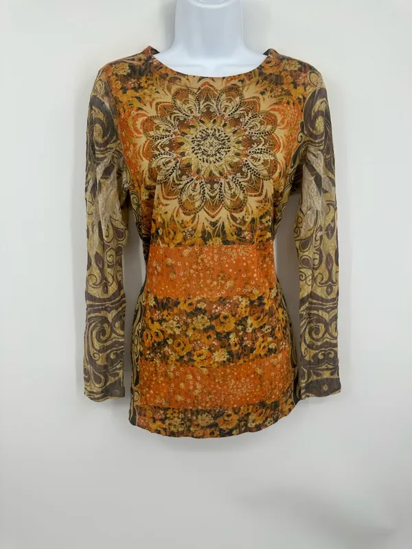 Vintage Y2K Whimsical Fairycore Long Sleeve Shirt Size Medium Rhinestone Boho - Image 3