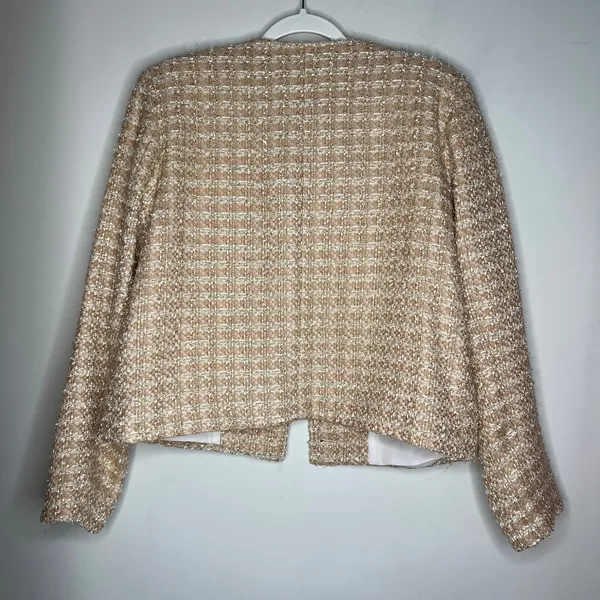 Rachel Zoe Tan Gold Tweed Blazer Jacket Size Large - Image 4