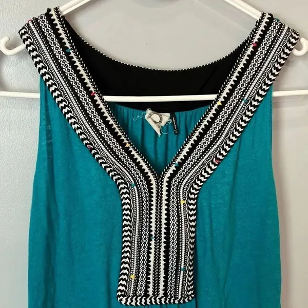 Akemi + Kim Anthropologie Sloane Linen Blend Teal Sleeveless Top Small #700 - Image 3