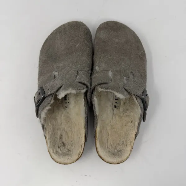 Birkenstock Boston Shearling Clogs Stone Coin Gray Suede Women Size 38 - Image 3