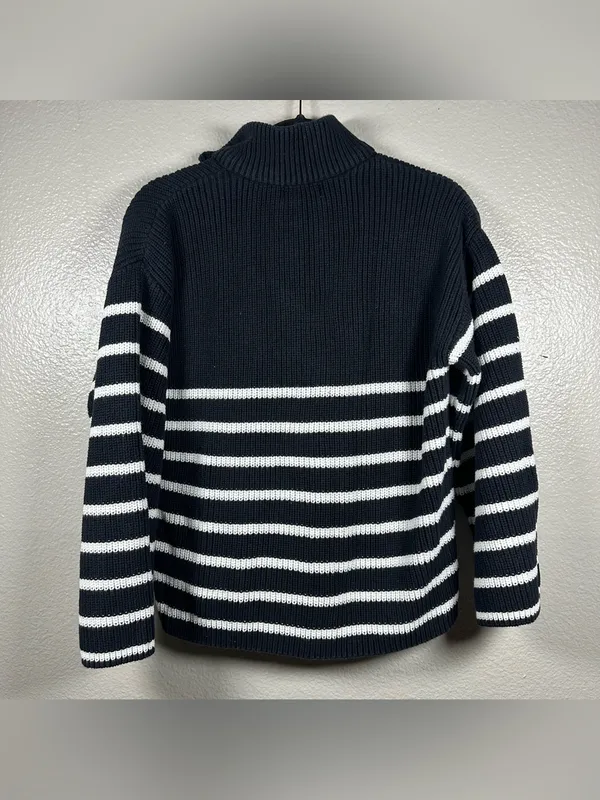 Edikted  Oversized Striped Navy and White Half-Zip Sweater SZ:XS - Image 6