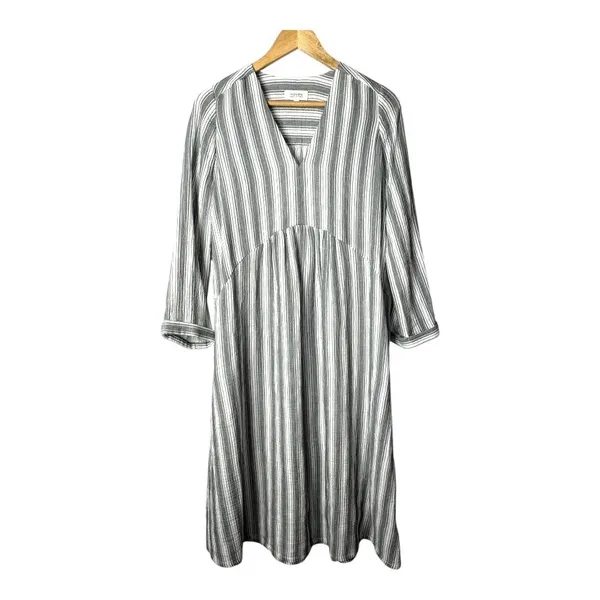 Haven Well Within Midi Dress Womens XS Green Striped V-Neck Cotton Gauze Casual - Image 12