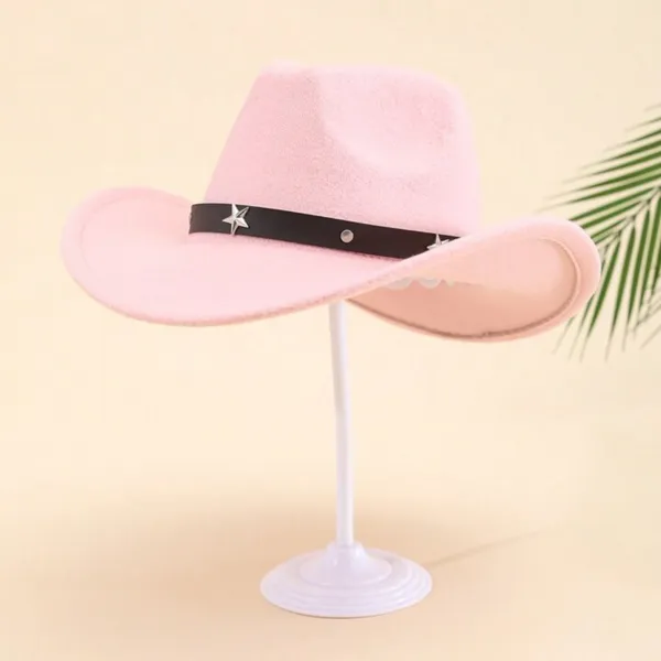 Light‎ Pink Western Cowboy Cowgirl Hat Felt Wide Brim Star Band Unisex Rodeo - Image 3