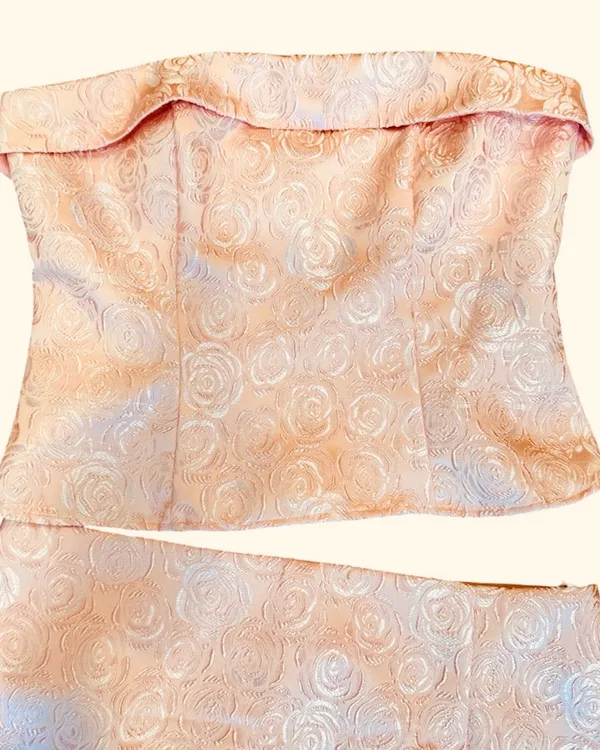 Revolve More to Come Pink Brocade Mini Skirt Strapless Top Set L Floral lined - Image 5