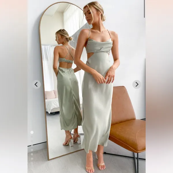 Sage green satin maxi cut out dress - Image 5