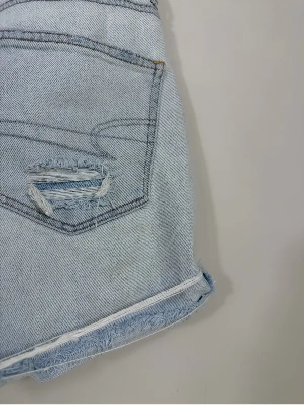 American Eagle Size 8 Super High Rise Distressed Light Wash Denim Shorts - Image 8