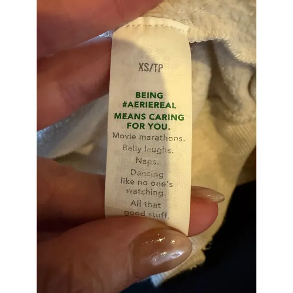 Aerie The Chill Cozy‎ Crew Sweatshirt Women XS Cream Smiley Face Distressed - Image 12