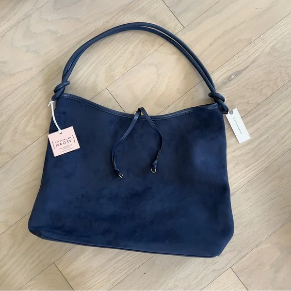 Anthropologie Mali + Lili Knotted Faux-Suede Tote Bag - Navy Blue - NWT - Image 3