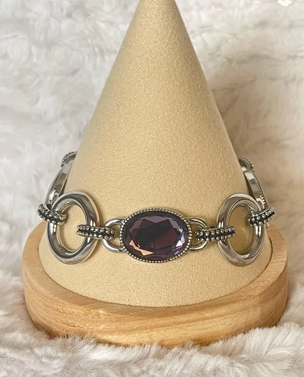 Signed Lia Sophia Toggle Bracelet – Abalone & Purple 7.5” - Image 2