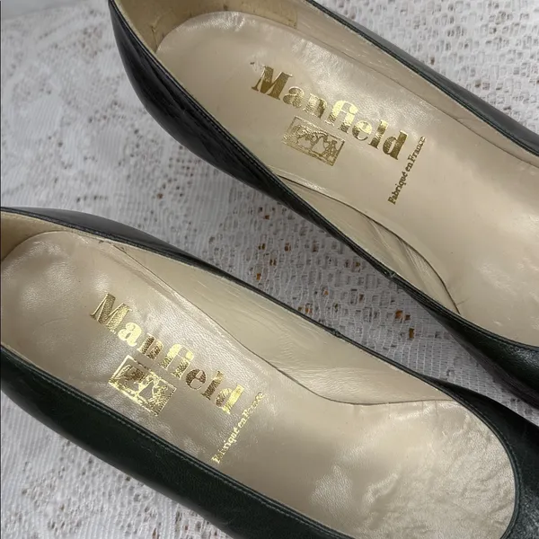 Vintage Manfield France high end leather dark green heels sz 8.5 - Image 2