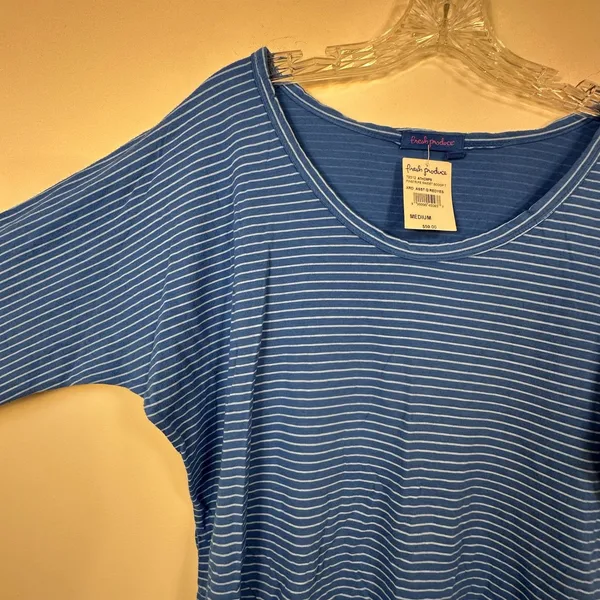 Fresh Produce Womens Blue Pinstripe‎ Sweet Scoop T 3/4 Sleeve Top Medium - Image 5