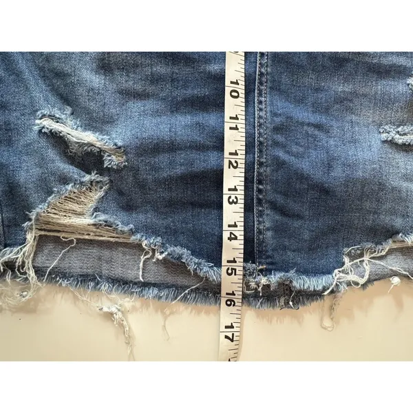 American Eagle Super Stretch Denim Mini Skirt Sz 6 Classic Wash Distressed Boho - Image 9
