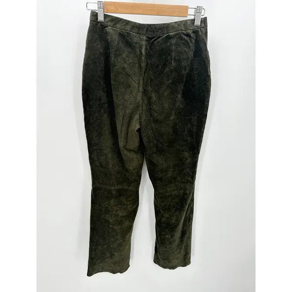 Caslon Womens Green Suede Leather Pants High Waisted Straight Leg Size‎ 4 - Image 2