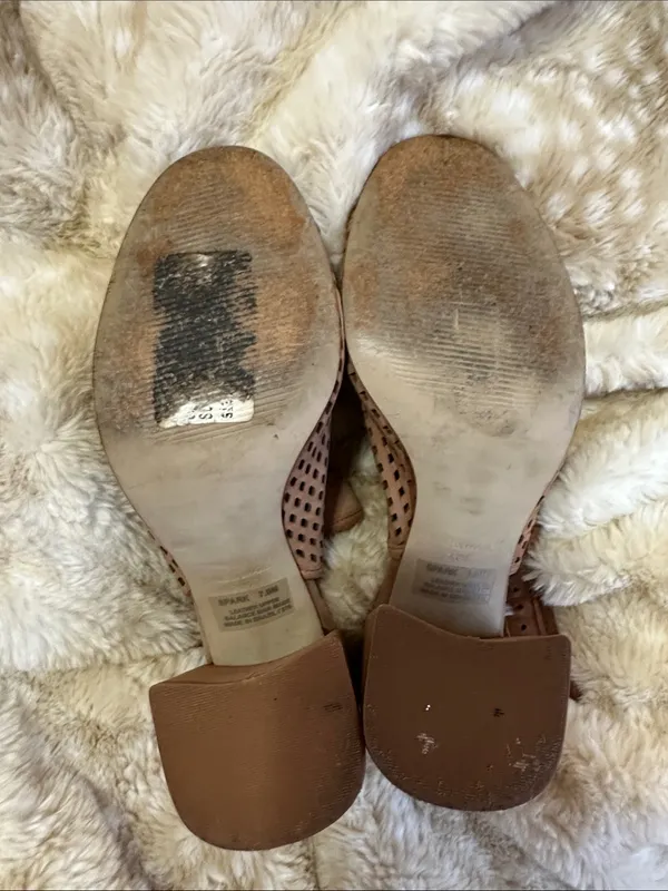 Steve Madden Blush Tan Perforated Block Heel Slingback Sandals - Image 4