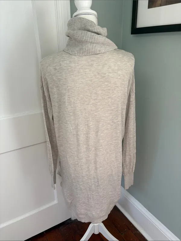 H&M Cream Ribbed Turtleneck Sweater Tunic Merino Blend Oatmeal Size Small - Image 3