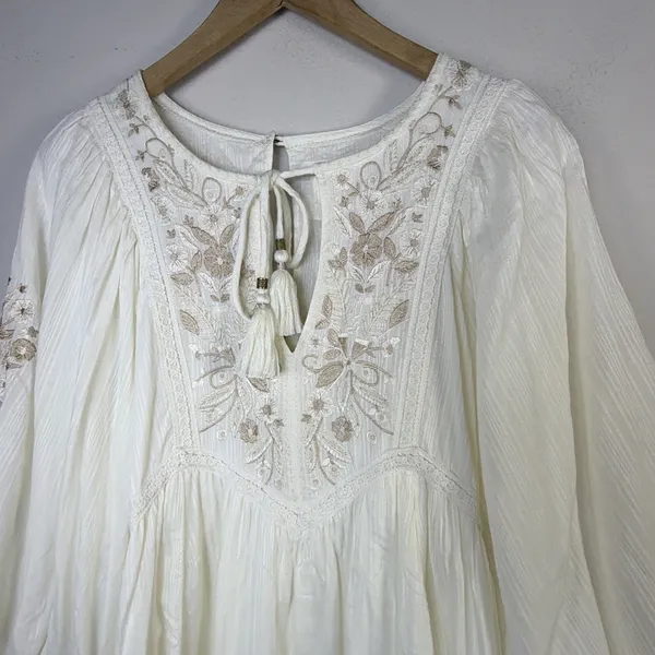 Anthropologie Viveka Embroidered Lace Mini Dress Medium goddess bohemian fairy - Image 6