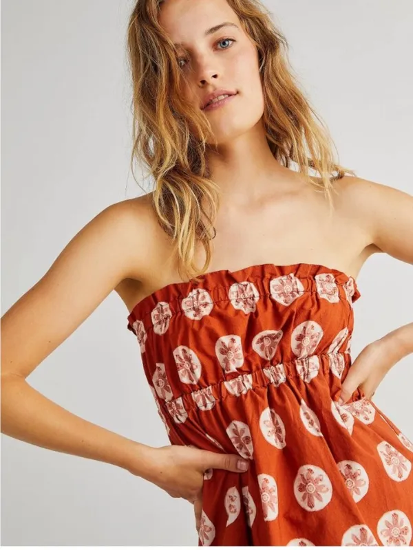 Free People Leanna Bandeau Tube Maxi Dress In Brick Combo Cotton NWT Size Large - Image 5