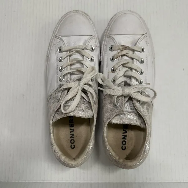 Converse One Star Shoes Womens 9 White‎ Leather Animal Print Glitter Sneakers - Image 4