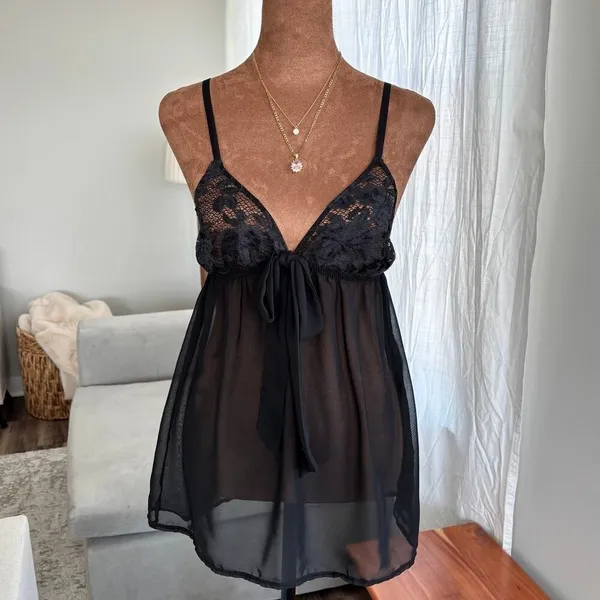 Bluebella Babydoll Top Small Black Sheer Lace Bow Romantic Coquette Lingerie - Image 12