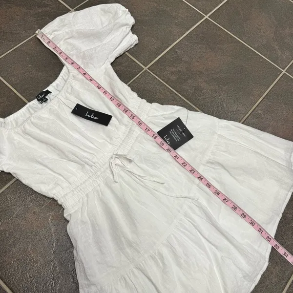 Lulus Sunny Day Feeling Tiered Puff Short Sleeve Mini Dress White Small NEW - Image 13