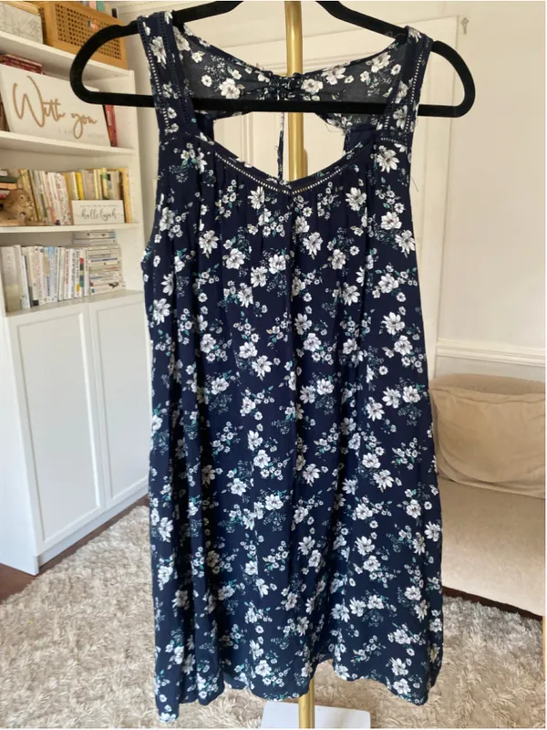 Entro Navy Floral Knee Length Swing Dress Feminine Boho Romantic Whimsical M - Image 2