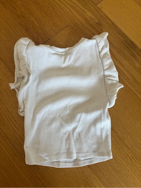 Zara Cream Ruffled Sleeve Ribbed Tank Top Womens Size Small - Image 3