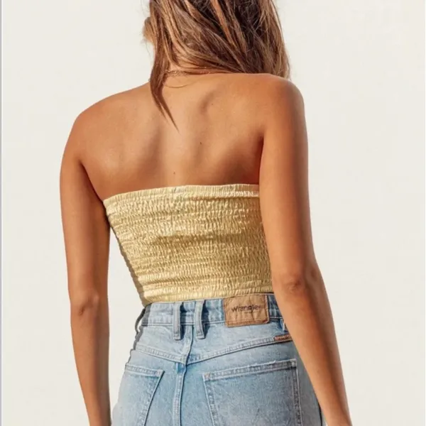 Princess Polly Yellow Satin Bustier Crop‎ Top US 8 Strapless Smocked Back - Image 11