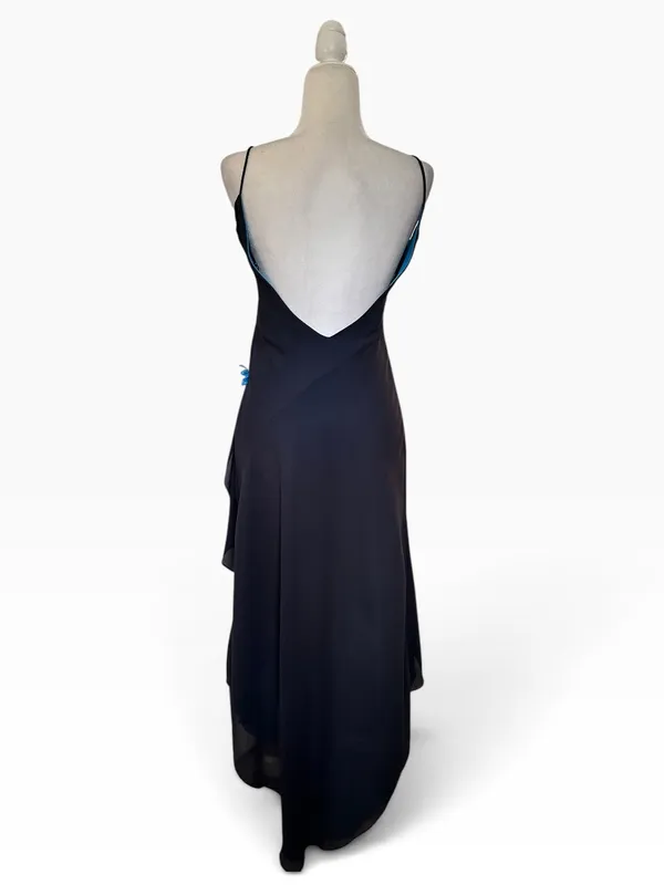 Vintage Zum Zum By Niki Livas Black & Blue High-Low Slip Dress - Image 5