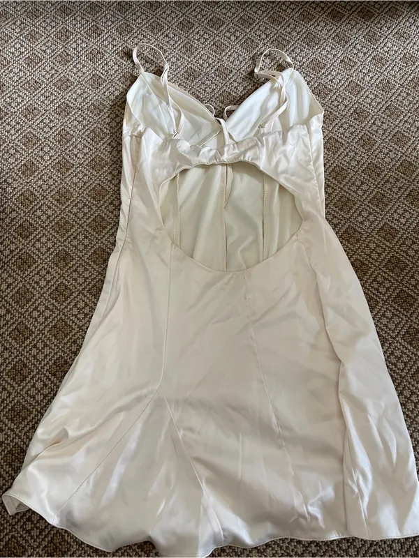 White Satin Slip Dress with Bow Detail - Image 3