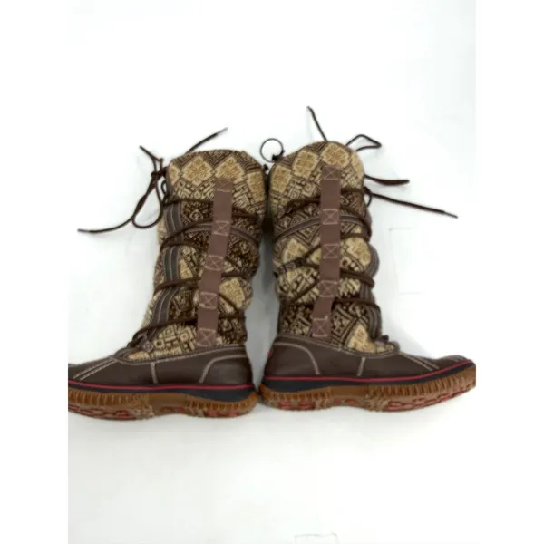 Pajar Winter Boots Women 7.5 Brown Fair Isle Apres Ski Duck Boots - Image 4