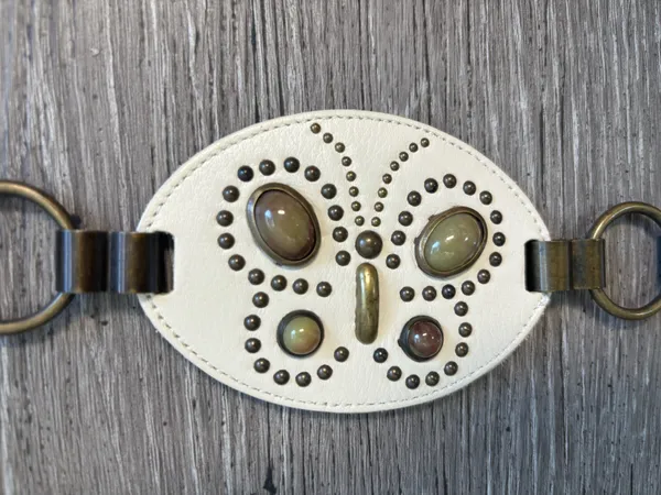 vintage Caché leather ring-linked studded and jeweled belt - Image 4