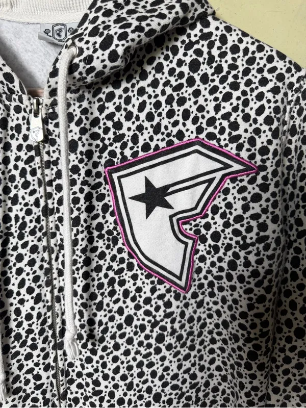 Famous Stars & Straps Dalmatian Animal Print Zip Hoodie Y2K Emo Large - Image 6