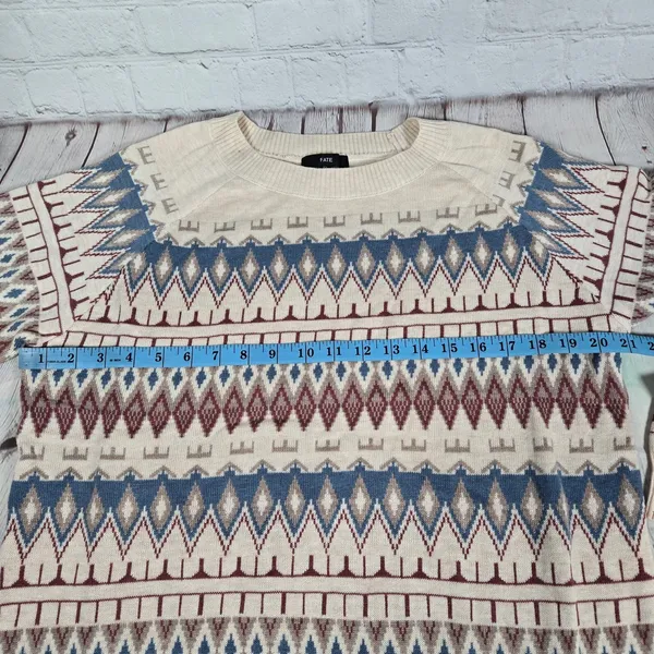 FATE Southwest Geometric Fair Isle‎ Sweater Cream Multi Wool Blend XL FW13039SF - Image 6
