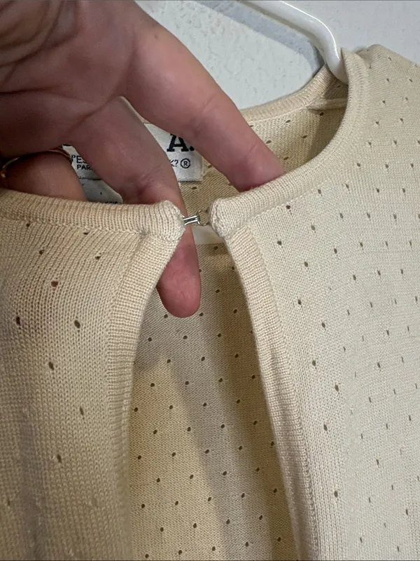 Vintage Joseph A. Cream Floral Embellished silk Knit Cardigan xl - Image 4