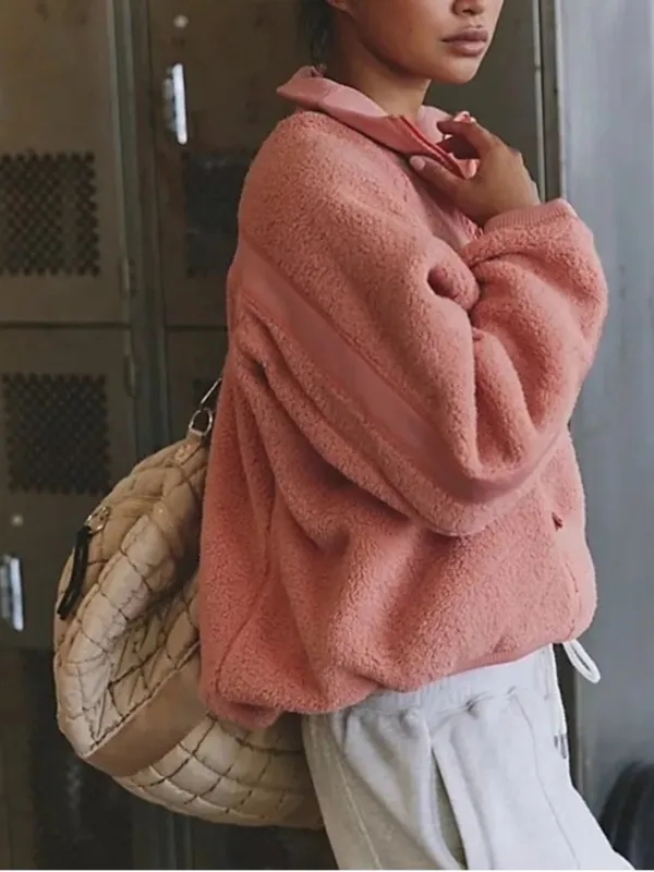 NWT Free People Ready Set Rib Fleece Pullover in Frosted Peach - Image 2