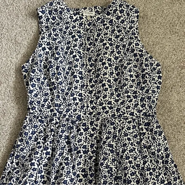 J. Crew Factory Blue And White Floral Button Front Linen Blend Dress - Image 4
