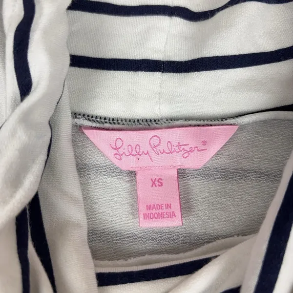 Lilly Pulitzer Hillary Popover Dress Womens XS Navy White Stripe Cowl Modal - Image 6