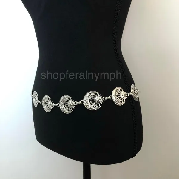 Vintage Y2K Celestial Silver Sun and Moon Chain Belt, 19.5–39 Inches, X7GA1149 - Image 5