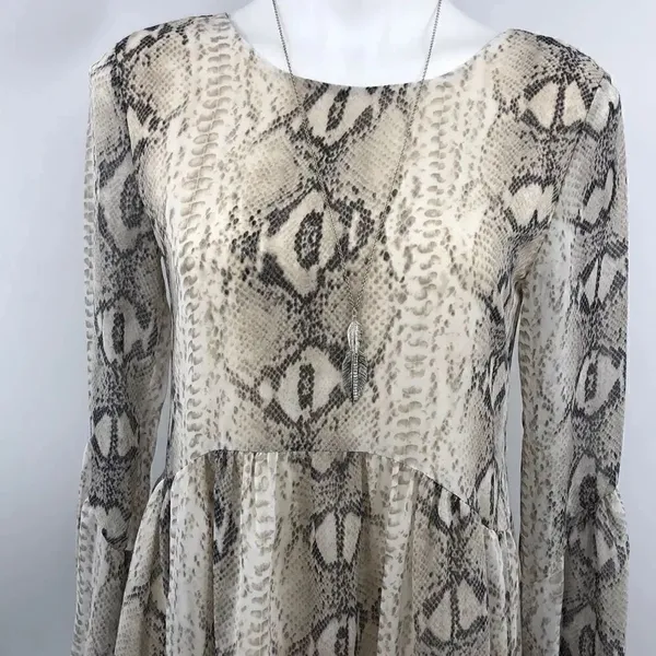 Adrienne snake print bell sleeve scoop back dress - Image 2