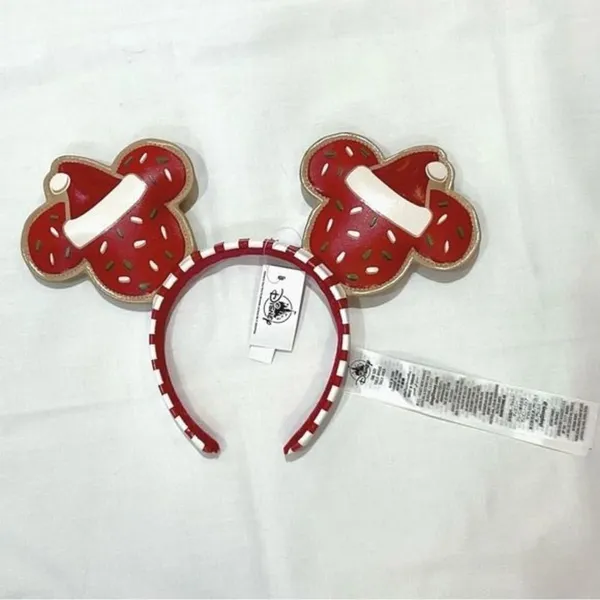 Disney Gingerbread Cookie Mickey Ears Headband Christmas 2021 Red & White New - Image 2