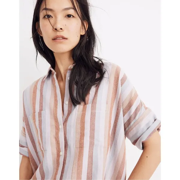 ✨Madewell Flannel Courier Sz XL Shirt in Sunrise Stripe✨ - Image 2