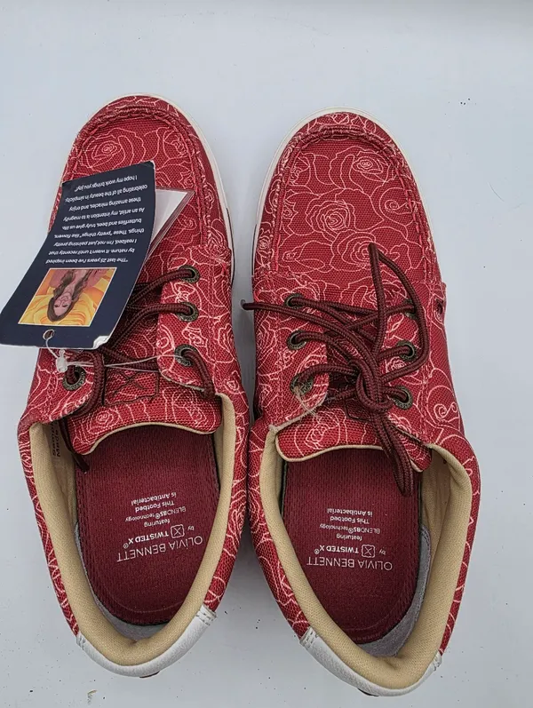 Twisted X Womens Kicks Shoes Loafers Sneakers Womens 7 Red Canvas Western Lace - Image 9