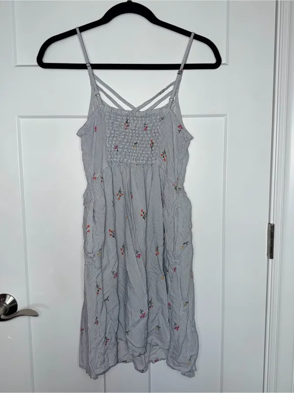 SO Pinstripe Floral Cross Front Dress - Image 2
