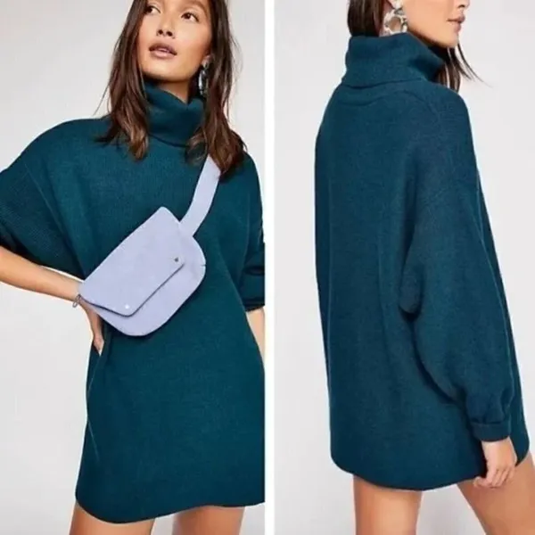 Free People Softly Structured Turtleneck Teal‎ Blue Sweater S - Image 2