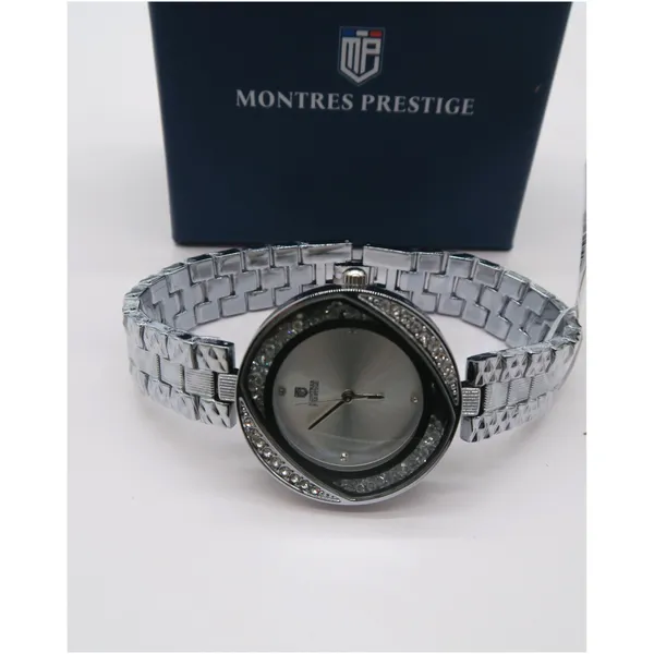 Montres Prestige MPW-0222 Silver Tone Crystal Swirl Bezel Dress Watch New - Image 2