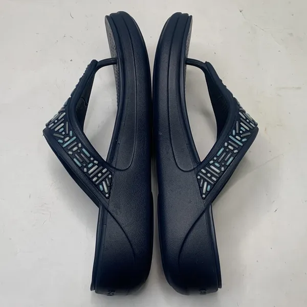 CROCS Women’s Monterey Beaded Wedge Flip Sandals Navy Blue S-606 Size 10 - Image 7